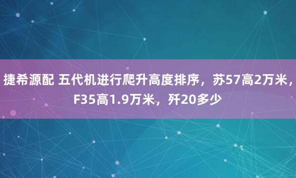 捷希源配 五代机进行爬升高度排序，苏57高2万米，F35高1.9万米，歼20多少